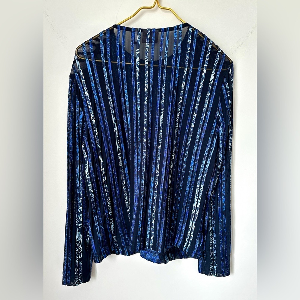 Chico’s Travelers Blue Mesh Satin Semi Sheer Open Cardigan Size 1 (US Medium) - Picture 3 of 6